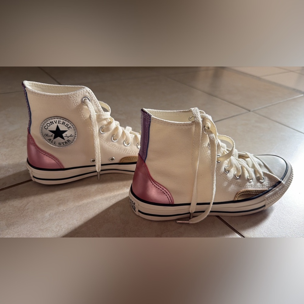 NWOT Converse Sneakers- Cream with Gold, Silver, Pink, & Purple Accents